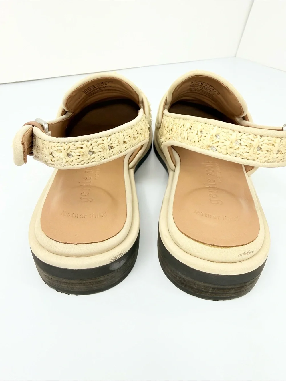 Gentle Souls CALEB Cream Woven Raffia Low Heel Open Back Slingback Loafers